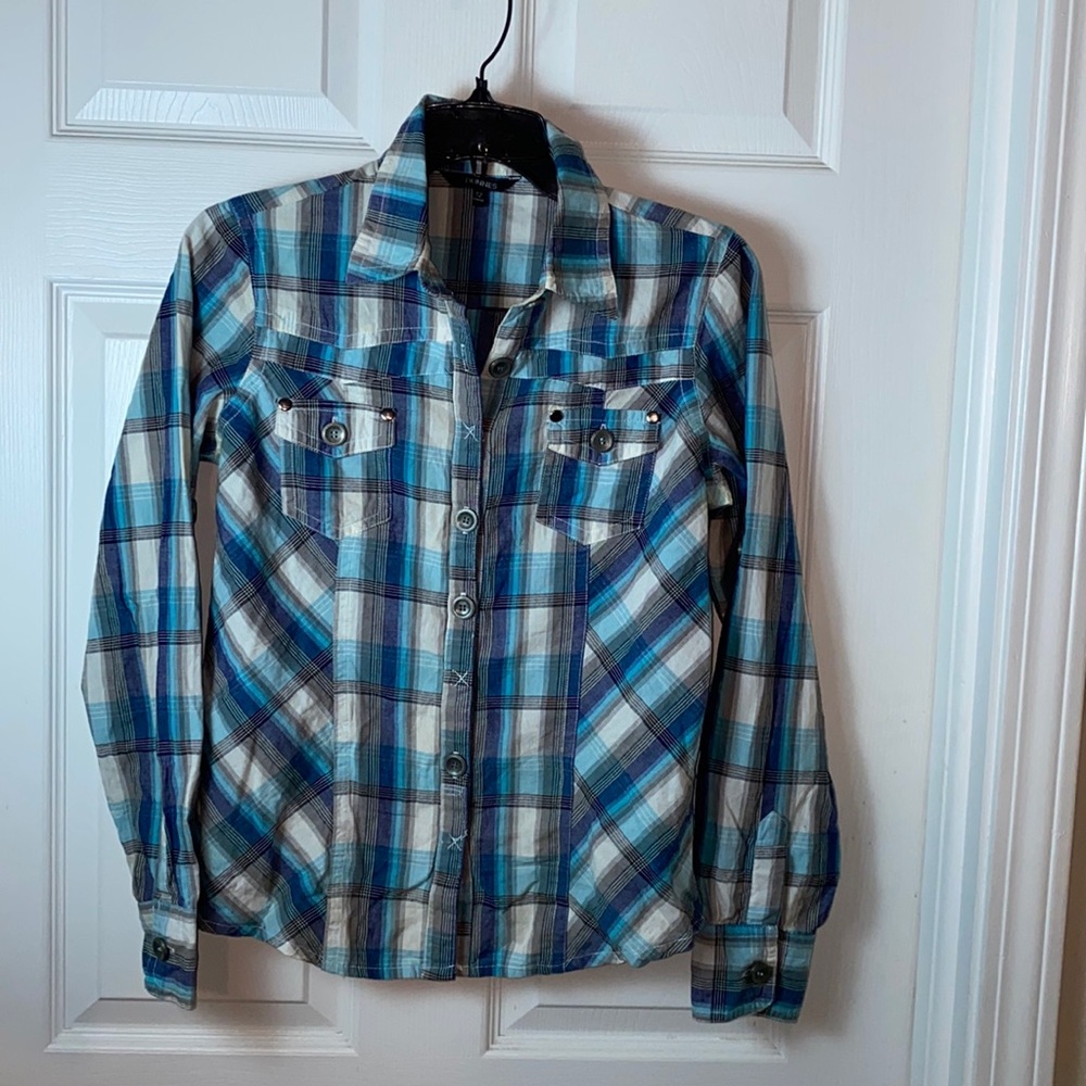 Women’s Plaid Button Down Shirt Western With Snaps Cowgirl Long Sleeve Size 12